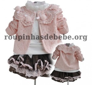 moda infantil inverno rosa e saia