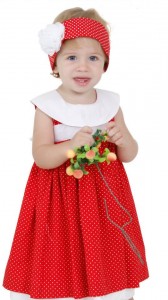 vestido de bebe vermelho poa com branco