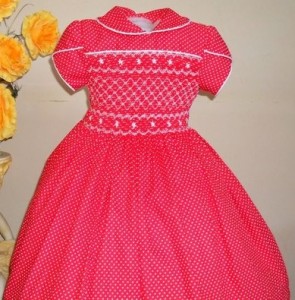 vestido de bebe vermelho ponto smock