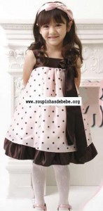 vestido rosa bebe com marrom poa