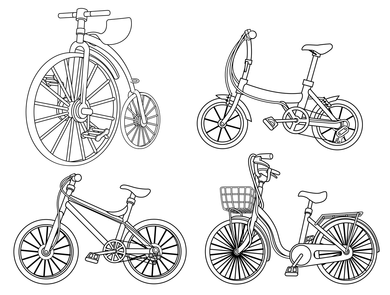 Bicicleta para colorir de vários modelos