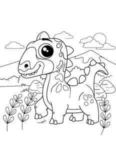 Dinossauro na floresta para colorir