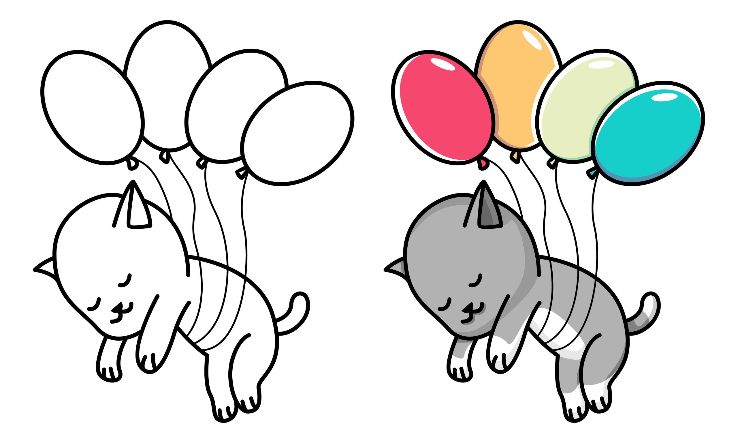 Gato voando com balões
