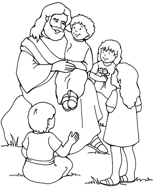 Jesus e as crianças para colorir