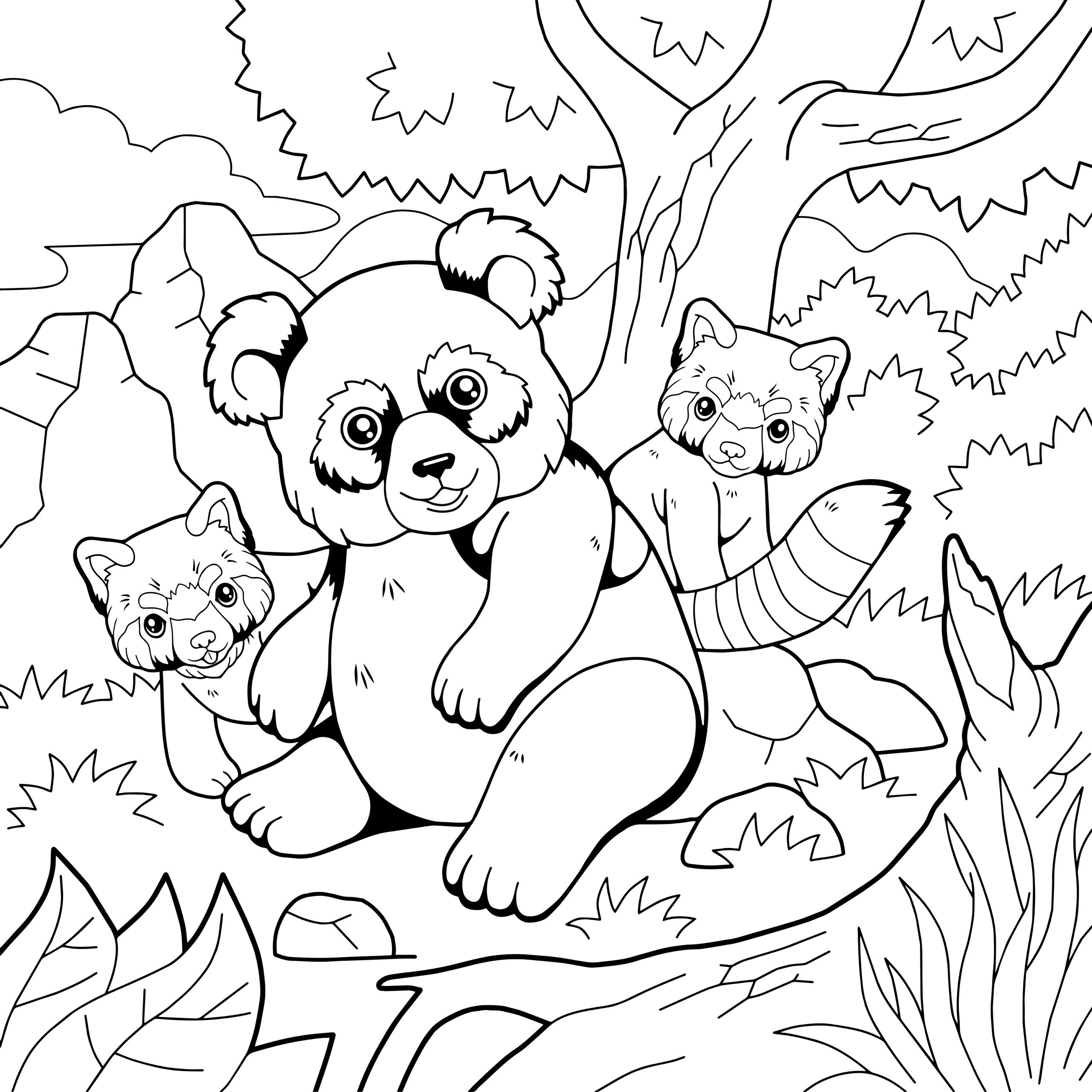 Panda-com-seus-filhotes